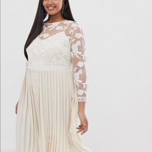 Little Mistress Plus Cream Lace and Pleated Dress